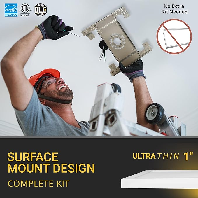 NUWATT 1x2 FT LED Flat Panel, 5CCT 2700K/3000K/3500K/4000K/5000K Selectable, 2000LM, 22W, Internal Driver, Dimmable, 120V, CRI90, 1 x 2 Surface Mount Panel, 12x24 Flush Mount LED Light, 1" Inch Thin