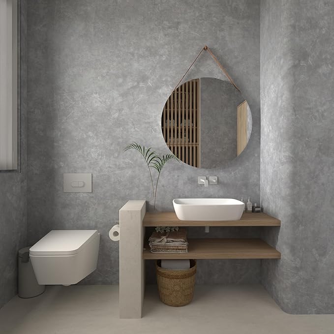 JSEVEM 31"×157" Air Guide Design Extra Wide Thick Light Grey Concrete Wallpaper Peel and Stick Industrial Gray Concrete Contact Paper Vinyl Glossy Textured Adhesive Cement Sticker for Bedroom Walls