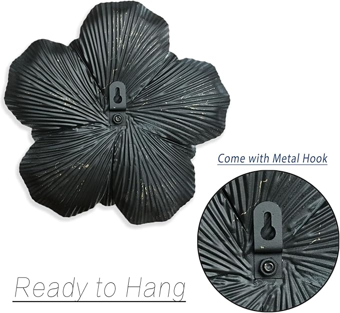 Metal Flower Wall Art Decor, 9" Rustic Modern Floral Sculpture, Distressed Iron Wall Hanging Home Decoration Accent Artworks for Indoor Kitchen Bedroom Living Office Outdoor Garden Patio (35B-White)