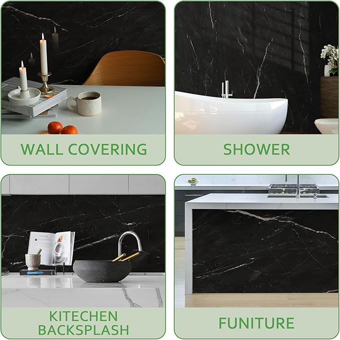 Marble Peel and Stick Waterproof Wall Paneling, 118" x 47" Black Marquina Glossy Finish Self-Adhesive Backsplash Tile Vinyl Wall Panel for Kitchen Bathroom Wall Decor, Covers 38.75 Sq. Ft.