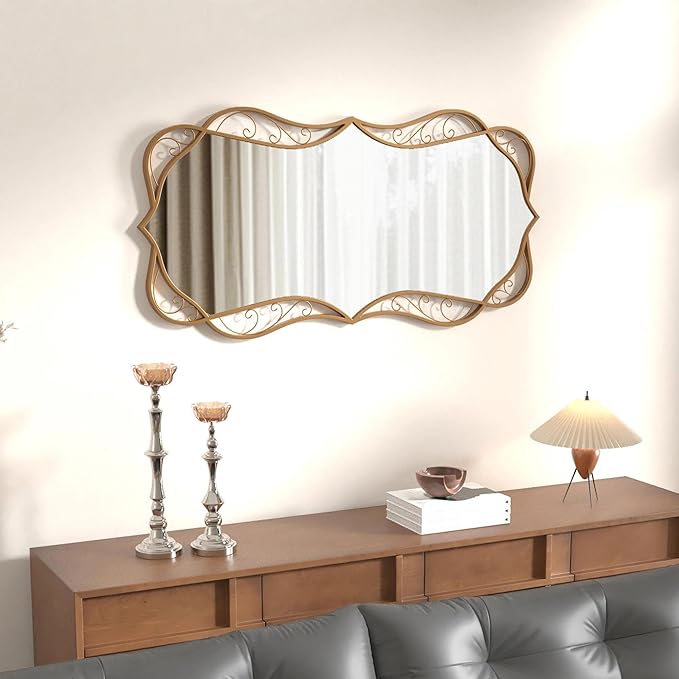 Bathroom Matt-Gold Wall Mirror: 24"x48" Vintage Large Mirror for Wall - Vertical or Horizontal Hanging - Home Decor for Living Room/Entryway/Fireplace/Hallway
