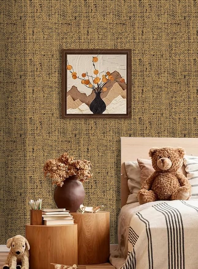 Brown Grasscloth Peel and Stick Wallpaper Textured Contact Paper 15.75inchx118.11inch Faux Linen Vintage Wall Paper Self Adhesive Removable Thicker Waterproof Vinyl for Bedroom Cabinets