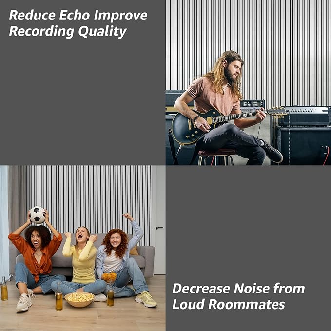 Art3dwallpanels 10 Pack Acoustic Panels, 48" X 12" X 0.43" Soundproof Wall Panels, Self Adhesive High Density Sound Absorbing Acoustic Treatment for Recording Studio, Office, White and Black