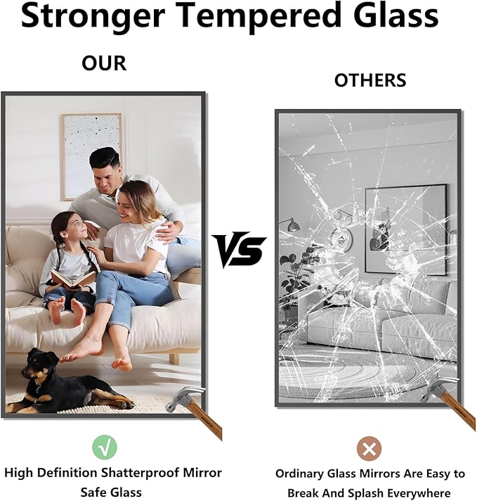 Bathroom Mirror 36x48 Black Bathroom Wall-Mounted Mirrors, Modern Vanity Mirror for Bedroom, Living Room, Aluminum Alloy Frame Allow to Hang Horizontally or Vertically