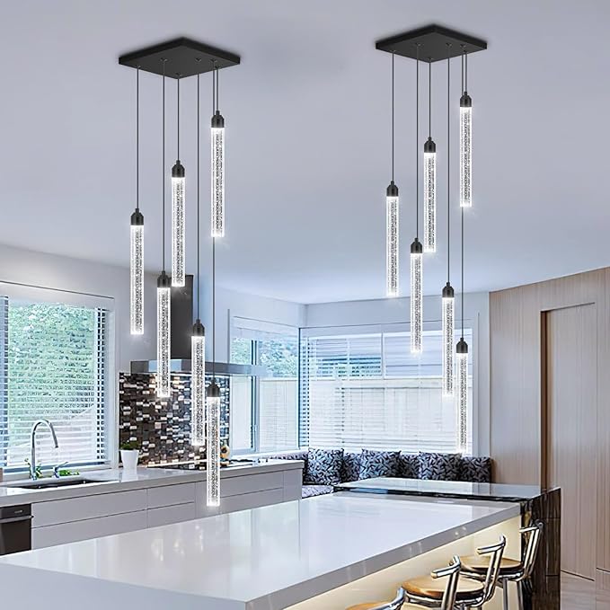 Modern Crystal Pendants Lighting Mini Chandelier for Kitchen Island LED Dimmable Ceiling Handing Lighting Adjustable Flush Mount Ceiling Light for Dining Room Hallway