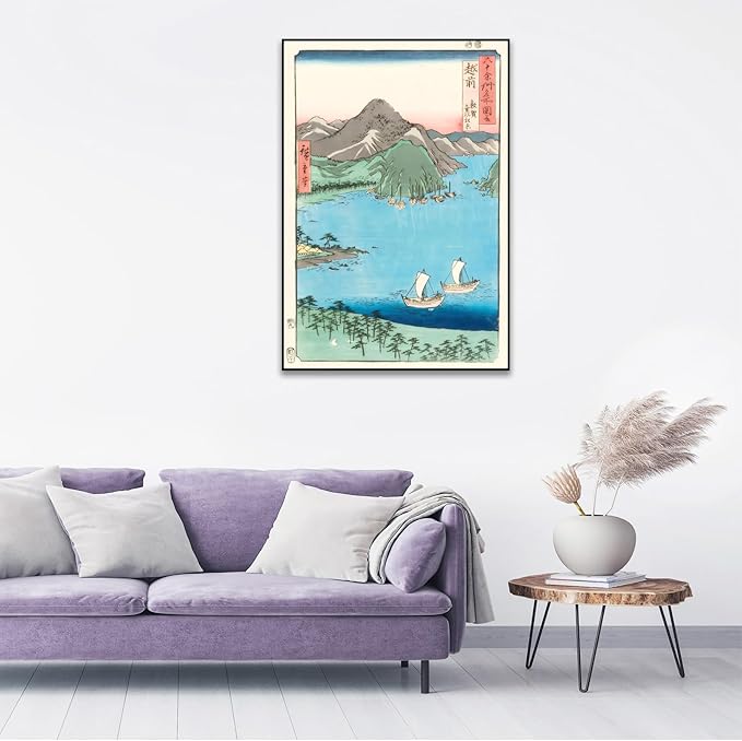 OKRA Utagawa Hiroshige Canvas Wall Art - Tsuruga Kehi Pine Grove Poster - Japanese Famous Views of The Sixty-Odd Provinces Poster Printing Traditional Japanese Wall Decor Unframed