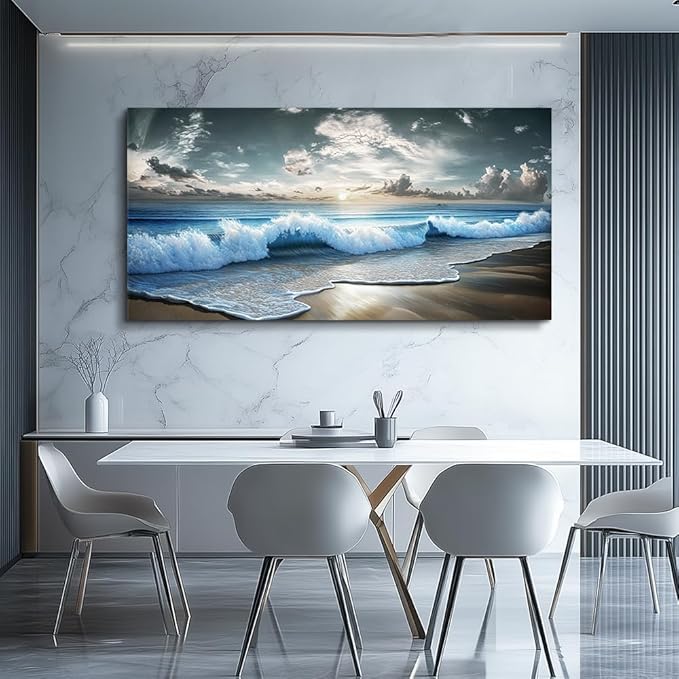 MHARTK66 Blue Ocean Canvas Wall Art Large Paintings For Living Room Landscape Nature Artwork For Walls Wall Decor For Bedroom Beach Pictures Office Waves Poster Modern Home Decorations 30x60