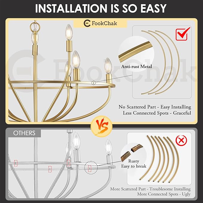 9-Light Gold Light Fixture Vintage Candle Chandelier Lighting Brass Dining Room Chandelier Over Table for Living Room Foyer Kitchen Island Bedroom, 28.54in, E12