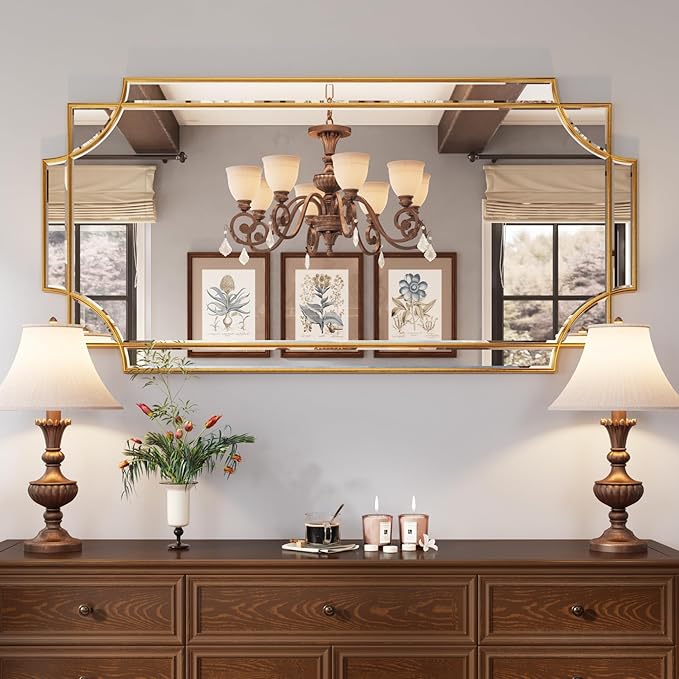 Kelly Miller Gold Traditional Mirror for Wall, Art Decorative Beveled Full Length Mirror for Home Decor, Bathroom, Living Room, Bedroom, Kitchen, Farmhouse, Entryway, 24"x48" Large