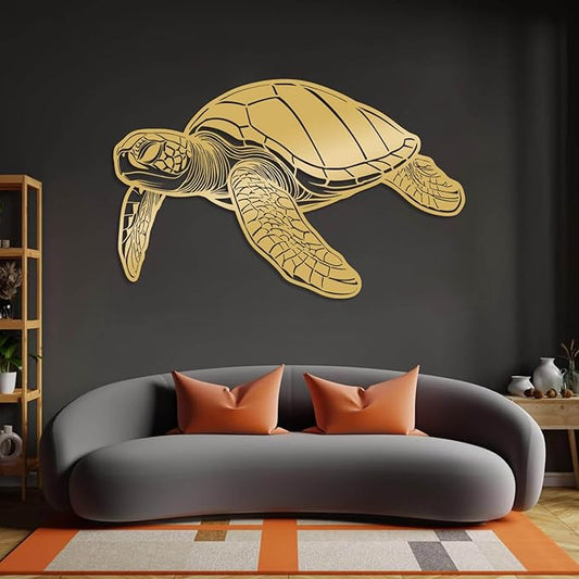 Veplsur Metal Turtle Wall Art, Metal Coastal Turtle Decor, Turtles Wall Decor, Large Turtles Art, Ocean Wall Hanging, Marine Biology Beach Hanging for Bathroom Bedroom (Gold, 53"x34"|135x86cm)