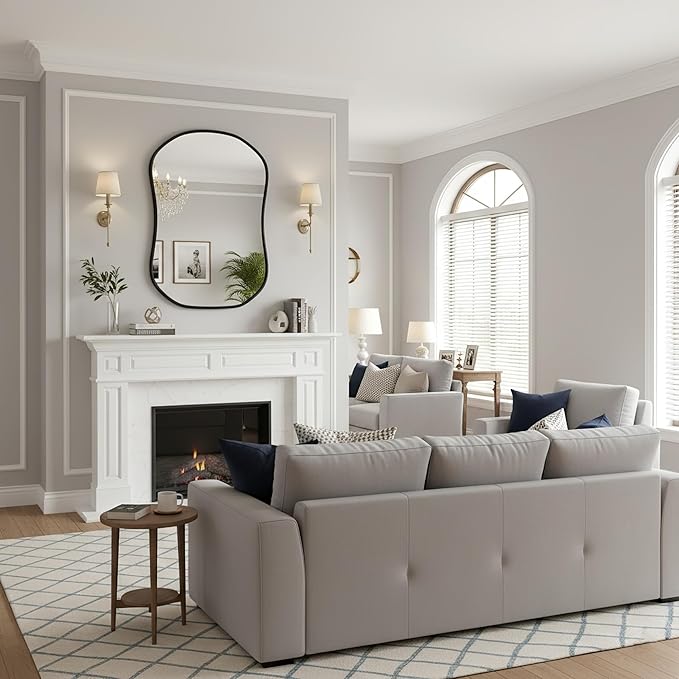 Asymmetrical Wall Mirror 24 * 32 Black Irregular Abstract Shatter-Proof Aluminum Alloy Decorative Wavy Framed Makeuop Mirrors for Bathroom, Bedroom, Cloakroom, Entryway