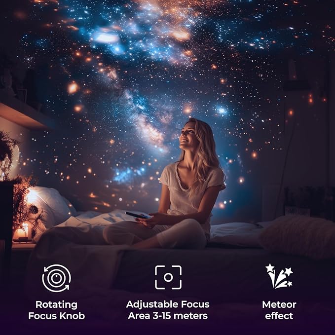 4K Home Planetarium Galaxy Projector for Bedroom - LED Sky Galaxy Night Light Star Planet for Kids - Meteor Effect Ceiling Lights Projector with One Replaceable Moon Nebula - Gift for Kids