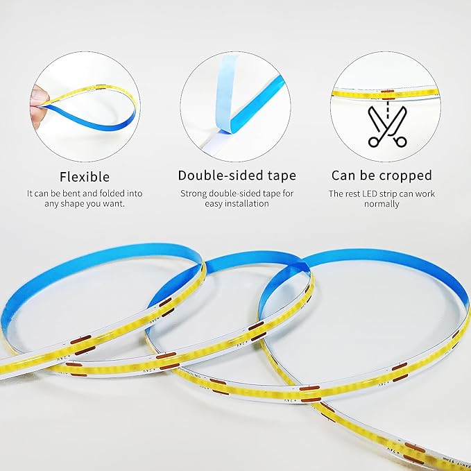 32.8ft COB LED Strip Lights Warm White Dimmable DC 24V 3000K Flexible LED Tape Light for Bedroom, with Remote and app Control LED Tape Lights,for DIY Home Decoration