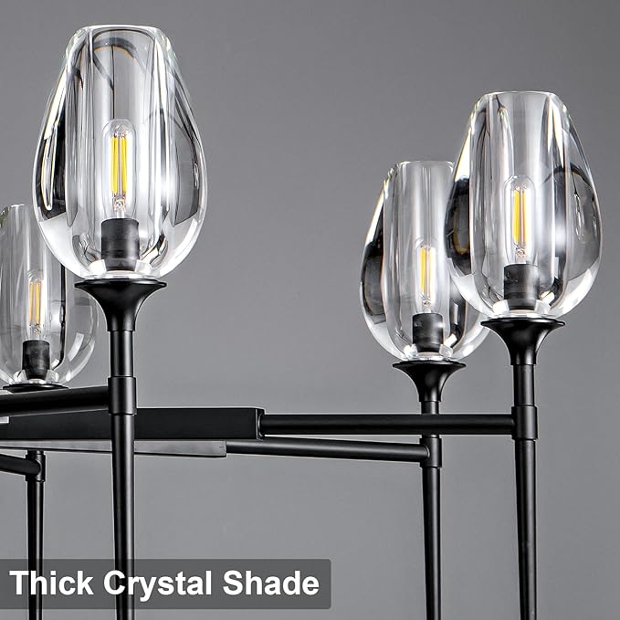 Modern Crystal Tulip Chandelier 8 Lights Black, 54in Gold Round K9 Crystal Chandelier,Pendant Ceiling Light for Dining Living Room Bedroom Entryway, E12 Bulbs Included