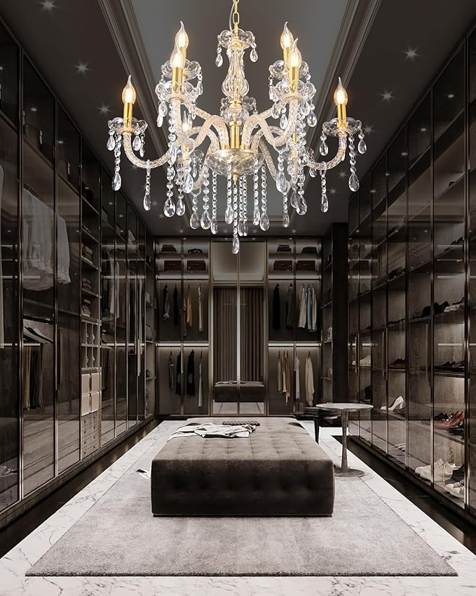 MALOSA Large Gold Crystal Chandeliers for Bedroom,Living Room,Dining Room 9 Lights