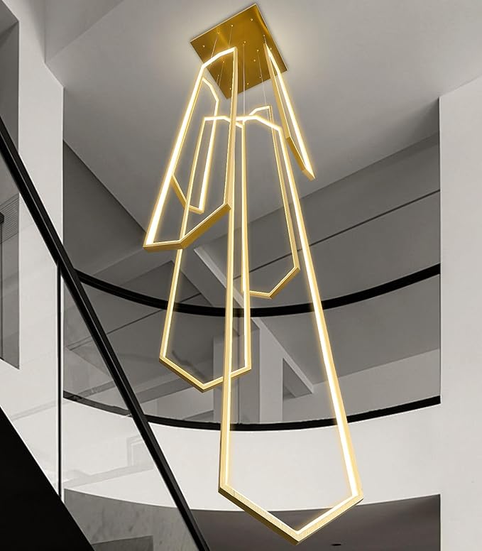 6 Rings Large Chandelier for Staircase Modern High Ceiling Chandelier LED Dimmable Chandeliers for Foyer Living Room Villa Gold