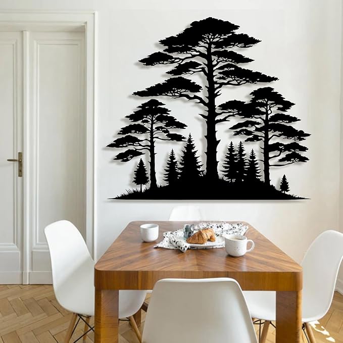 lunwall Metal Pine Tree Wall Art, Metal Forest Wall Art, Pine Branch Wall Decor, Christmas Tree Wall Decor, Forest Wall Hanging, Nature Lover Gift (Style 7, 30" W x 27" H / 76 x 68 cm)