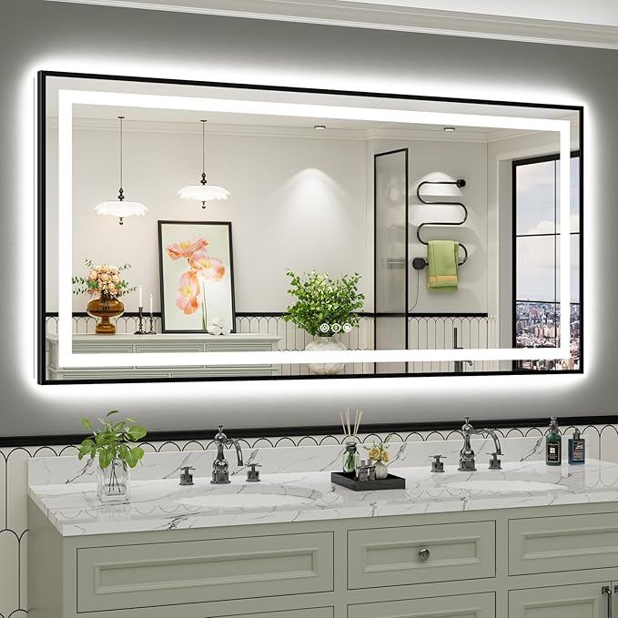 72x36 Inch LED Bathroom Mirror with Black Frame, Backlit & Front Lit, Anti-Fog Lighted Bathroom Vanity Mirror for Wall, Memory Function, Dimmable, HD Tempered Glass, Shatter-Proof