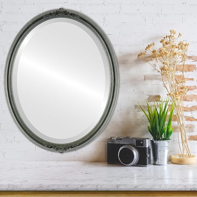 OVALCREST Oval Beveled Wall Mirror for Home Decor - Contessa Style - Black Silver - 26" x 20"