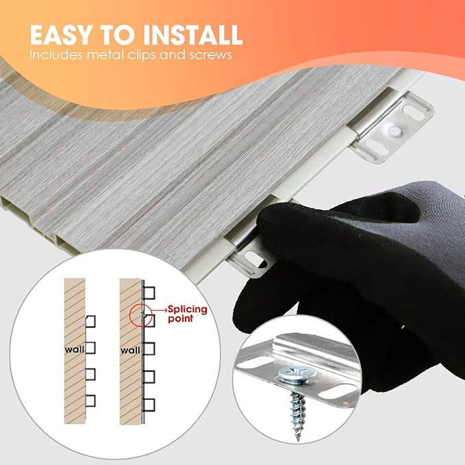 OUZUGIE WPC Acoustic Slat Wall Paneling, 8-Pack 96 x 6 Inches 3D Wall Panels for Interior Wall Decor,Living Room,TV Background,Study Room,Office Spaces,Bedroom,Low Grille (Grey)