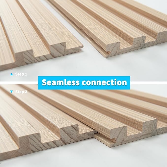 Art3d Slat Wood Wall Paneling for Interior and Ceiling Decoration - Pack of 4pcs + 1pc End-Trim, Size 108 x 5.7in.- Ashtree