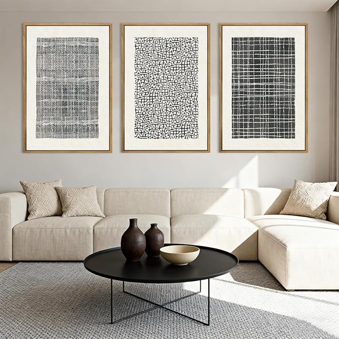 BINCUE Abstract Line Wall Art Set of 3 Modern Neutral Black Wall Decor Geometric Minimalist Artwork for Living Room Bedroom Office Bathroom 24"x36" Gift