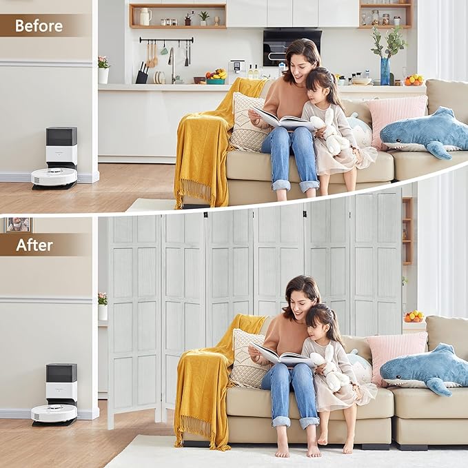 6 Panel Room Divider, 5.6Ft Wood Room Dividers and Folding Privacy Screens, Room Divider Wall Freestanding Room Partitions, Room Dividers Screen for Home Office Restaurant Bedroom, White