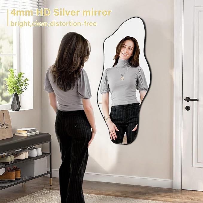 Large Irregular Wall Mirror, 47.2"x21", Black Asymmetrical Modern Oblong Wavy Cloud Mirror for Living Room, Bathroom, Entryway, Dining Room