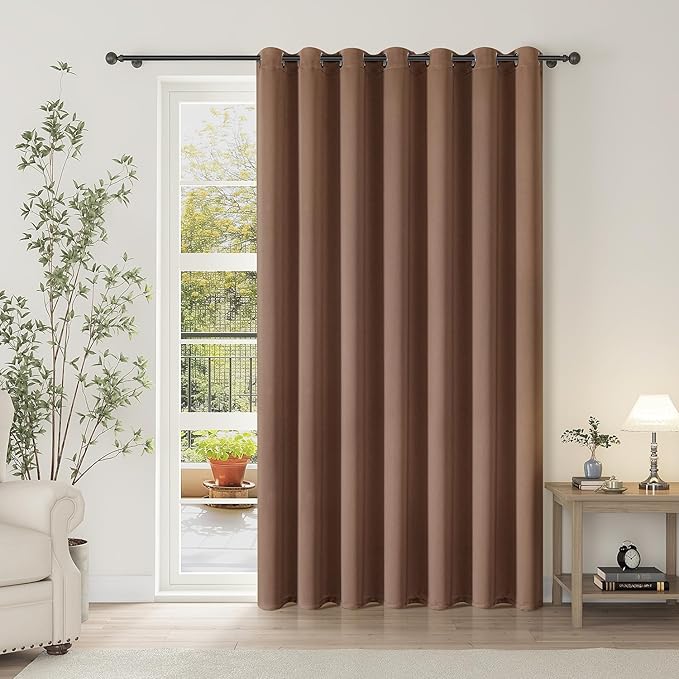 ChrisDowa Room Divider Curtain 96 Inches Long, Wide Blackout Sliding Door Curtain for Bedroom, Room Darkening Privacy Window Curtain for Patio Door (1 Panel Set, Cappuccino, 100 x 96 Inch)