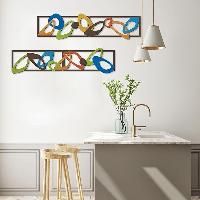 4 Pcs Mid Century Modern Decor Midcentury Retro Wall Art Elegance Wall Accents Metal Abstract Geometric Panels for Interior Wall Decor Panel Wall Art for Home Living Room