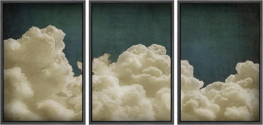 MUDECOR Framed Wall Art Print Set Vintage Cloudscape Dreamy Cotton Clouds Illustrations Modern Art Decorative Colorful Chic for Living Room, Bedroom, Office - 24"x36"x3 Black