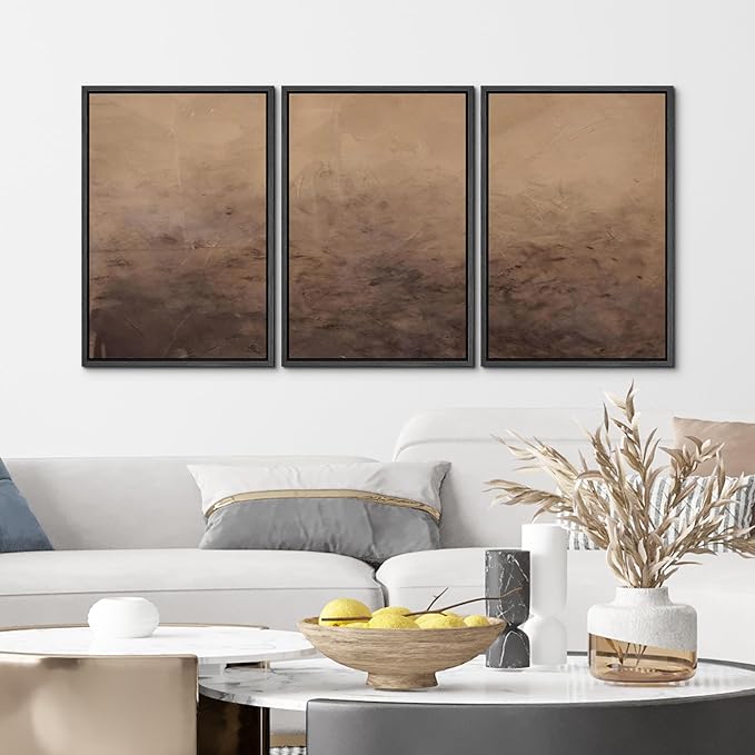 MUDECOR Framed Canvas Print Wall Art Minimalist Earthy Neutral Brown Abstract Illustrations Realism Decorative for Living Room, Bedroom, Office - 16"x24"x3 Black