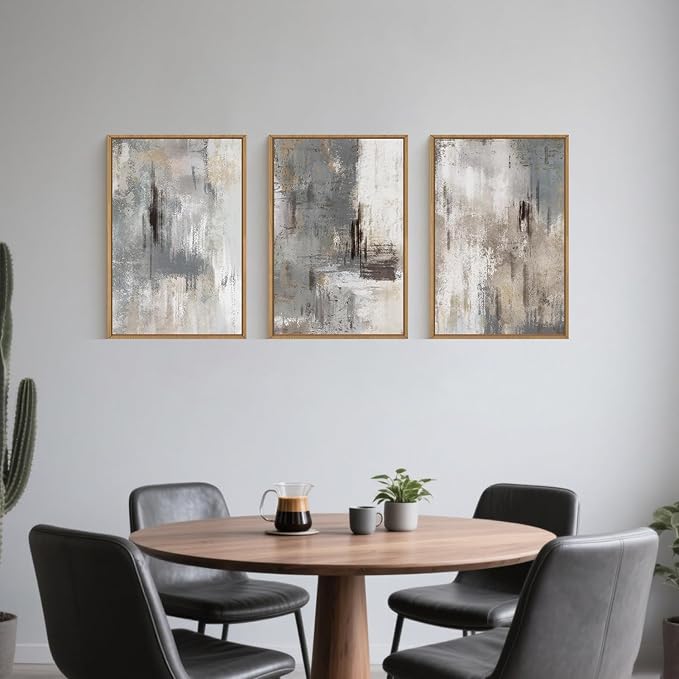 Large Abstract Grey and Beige Framed Canvas Wall Art,Neutral Brush Stroke Wall Decor,Natural Modern Color Block Artwork,Minimalist Nordic Art Print for Living Room,Bedroom,Office- 24"x36"x3