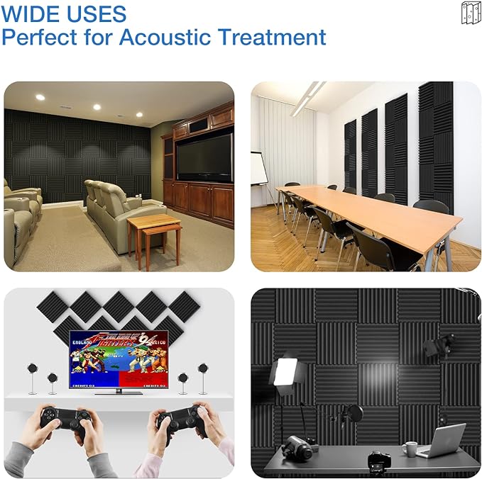 12 Pack Sound Proof Foam Panels for Walls,Self-Adhesive Foam Acoustic Panels Sound Absorbing,High Density Quick-Recovery Soundproof Wall Panels 12" X 12" X 1"-Purple