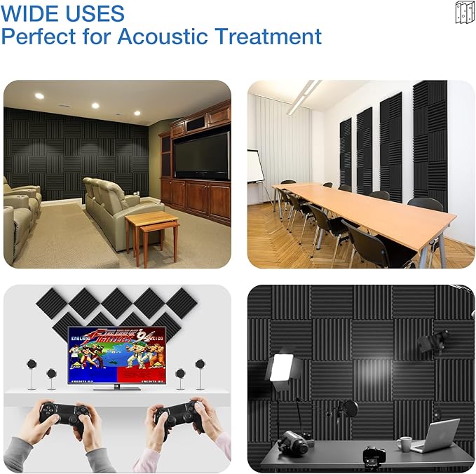 24 Pack Sound Proof Foam Panels for Walls,2" X 12" X 12"Self-Adhesive Foam Acoustic Panels Sound Absorbing,High Density Quick-Recovery Soundproof Wall Panels,Black