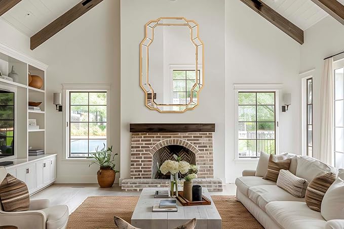 47'' x 32'' Large Gold Mirrors for Wall, Modern Dining Room Mirror with Beveled Glass Wood Frame, Elegant Decorative Mirror for Living Room, Bathroom, Entryway, Bedroom