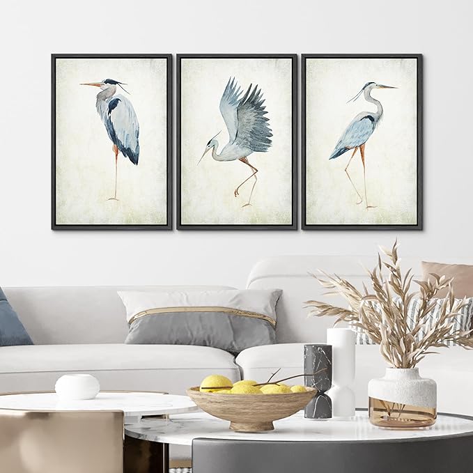 MUDECOR Framed Canvas Print Wall Art Heron Bird Wild Animal Prints Minimalist Modern Art Boho Relax Cozy Decor for Bedroom - 24"x36"x3 Black