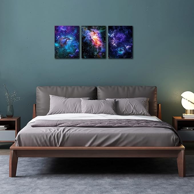 Canvas Wall Art Outer Space Pictures Fantastic Starry Painting Artwork Galaxy Nebula Canvas Prints for Bedroom Bathroom Living Room Kicthen Office Home Wall Decor 12" x 16" x 3 Panels