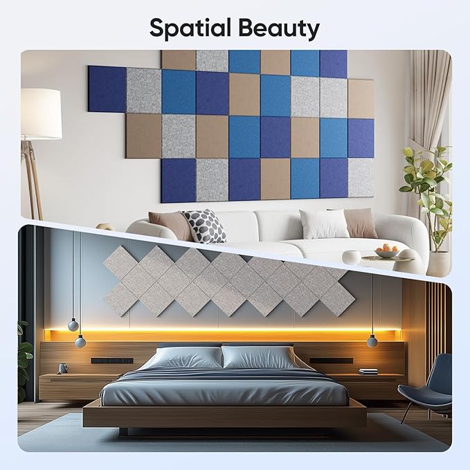 12 Pack 12" X 12" X 0.4" Acoustic Panels for Wall Sound Absorbing,Square Self-Adhesive Sound Panels, High Density Suitable for Multiple Scenarios(Silver Gray)