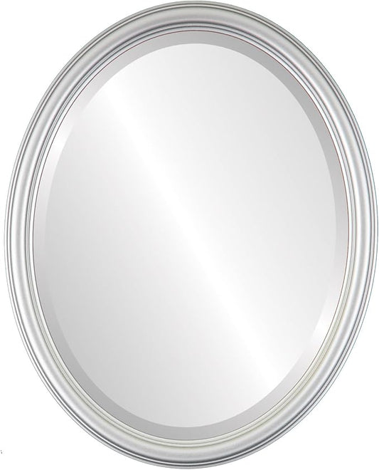 OVALCREST Oval Beveled Wall Mirror for Home Decor - Saratoga Style - Silver Spray - 14x18 Outside Dimensions
