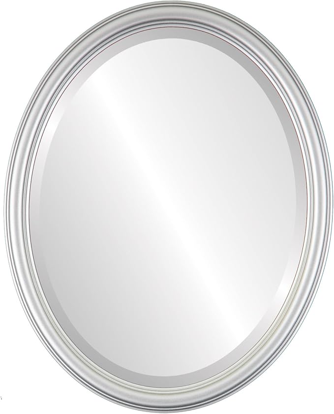 OVALCREST Oval Beveled Wall Mirror for Home Decor - Saratoga Style - Silver Spray - 22x26 Outside Dimensions
