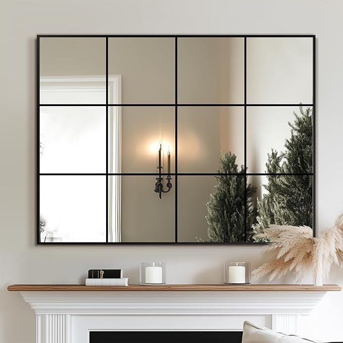 Delma Wall Mirror, 40"X30" Window Pane for Living Room Decor, Decorative Wall Art, Large Wall for Bedroom, Hallway, Living Room
