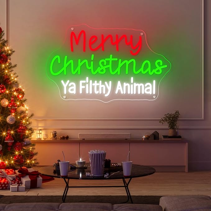 Merry Christmas Ya Filthy Animal Neon Sign Room Decor for Christmas Decoration Xmas USB LED Neon Light Signs 15.8x9.8"