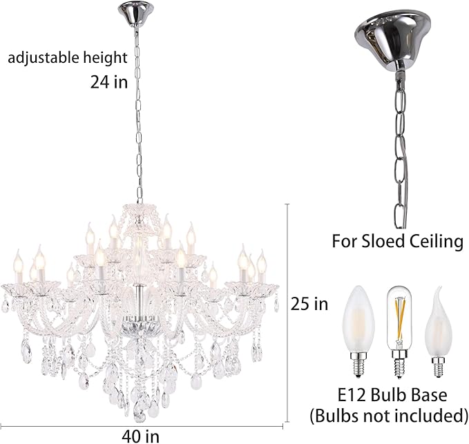 18-Light Double Layer Crystal Chandelier Transparent Modern Ceiling Pendant Light with K9 Crystal for Living Room Dining Room Bedroom Kitchen (Clear 18)