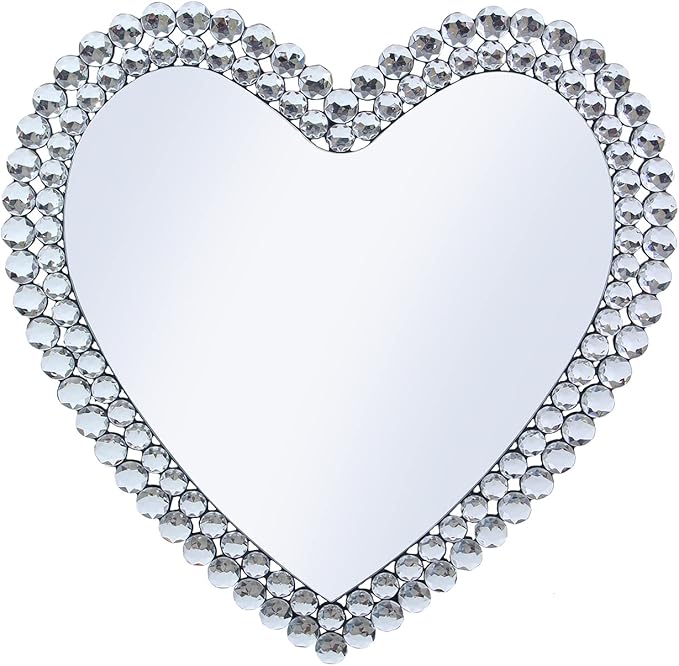 BST Furnishings Heart Shaped Mirror - 24 Inch Decorative Wall Mirror with Crystal Framed Heart