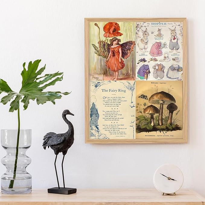 KBKBART Vintage Fairycore Decor Aesthetic Pictures, 50 Pcs Fairycore Room Decor, Retro Cottagecore Earthy Wall Art Vintage Fairy Posters Wall Collage Kit for Dorm Bedroom (4"x6")