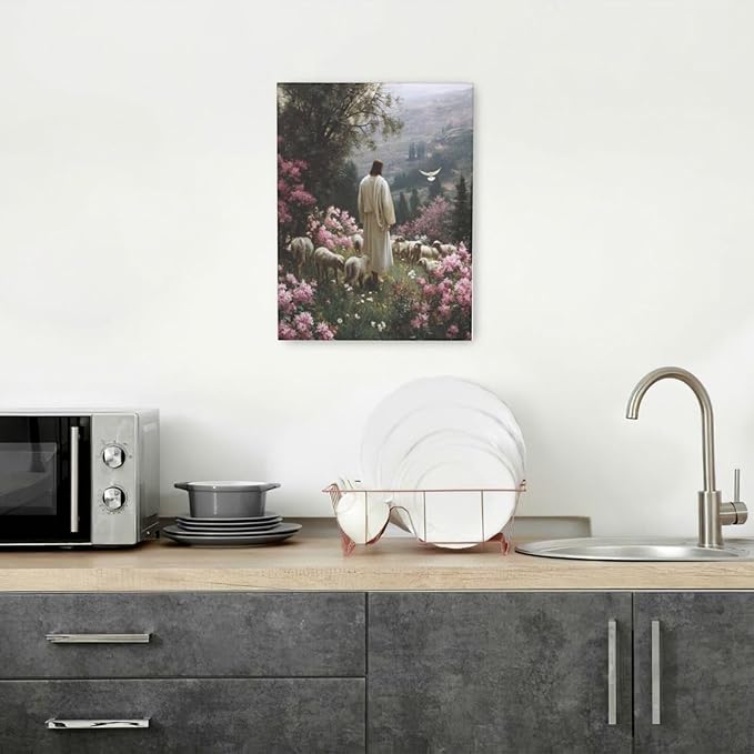 Jesus Wall Art Christian Jesus Lamb Wall Decor Religious God Canvas Painting Pictures Print Christ Decorations for Living Room Bedroom Church Framed Gifts 12”X16”