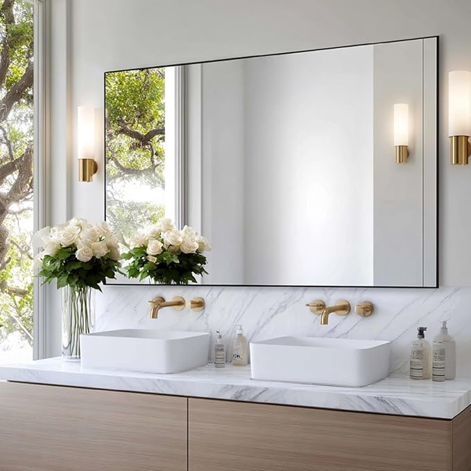 KOCUUY Black Bathroom Mirror, 55x36 Inch Large Wall Mirror with Aluminum Frame, Black Rectangle Mirror Modern Home Decor for Bathroom, Living Room, Farmhouse, Entryway, Hang Horizontal/Vertical