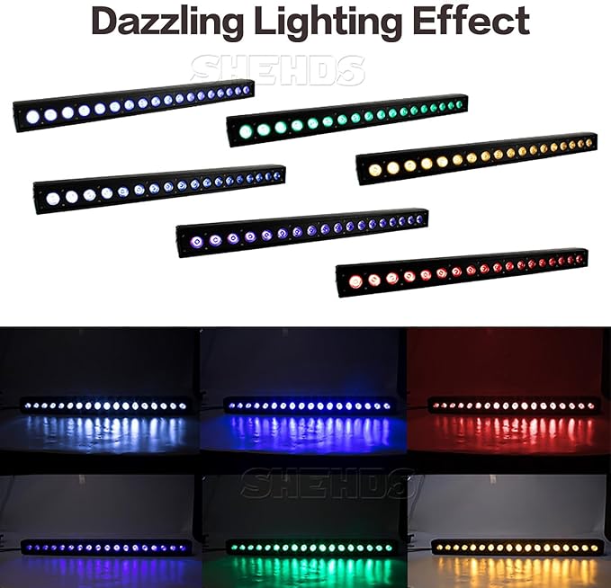SHEHDS 18x18W Stage Wash Lights Bar/Strip, LED RGBWA+ PURP Wall Wash Lights, Strobe Effect DMX512 Control for Christmas Night Club Disco Club Wedding Bar