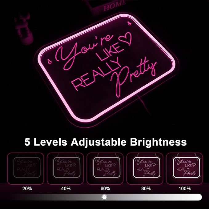 Lucunstar You're Like Really Pretty Neon Sign Pink Led Neon Light for Wall Decor Light Sign for Wedding Dimmable Switch USB Powered with Neon Lights for Bedroom Home Decor